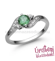 E107FS_C - SMARAGD - CIRKÓNIA köves fehér arany Eljegyzési Gyűrű