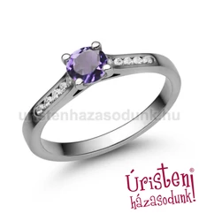 E109FM_B - AMETISZT - GYÉMÁNT köves fehér arany Eljegyzési Gyűrű