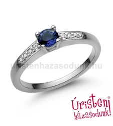 E115FZK_B - KÉK ZAFÍR - GYÉMÁNT köves fehér arany Eljegyzési Gyűrű