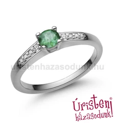 E115FS_B - SMARAGD - GYÉMÁNT köves fehér arany Eljegyzési Gyűrű