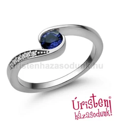 E119FZK_B - KÉK ZAFÍR - GYÉMÁNT köves fehér arany Eljegyzési Gyűrű