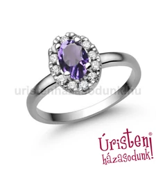 E348FM_B - AMETISZT - GYÉMÁNT KÖVES Eljegyzési gyűrű